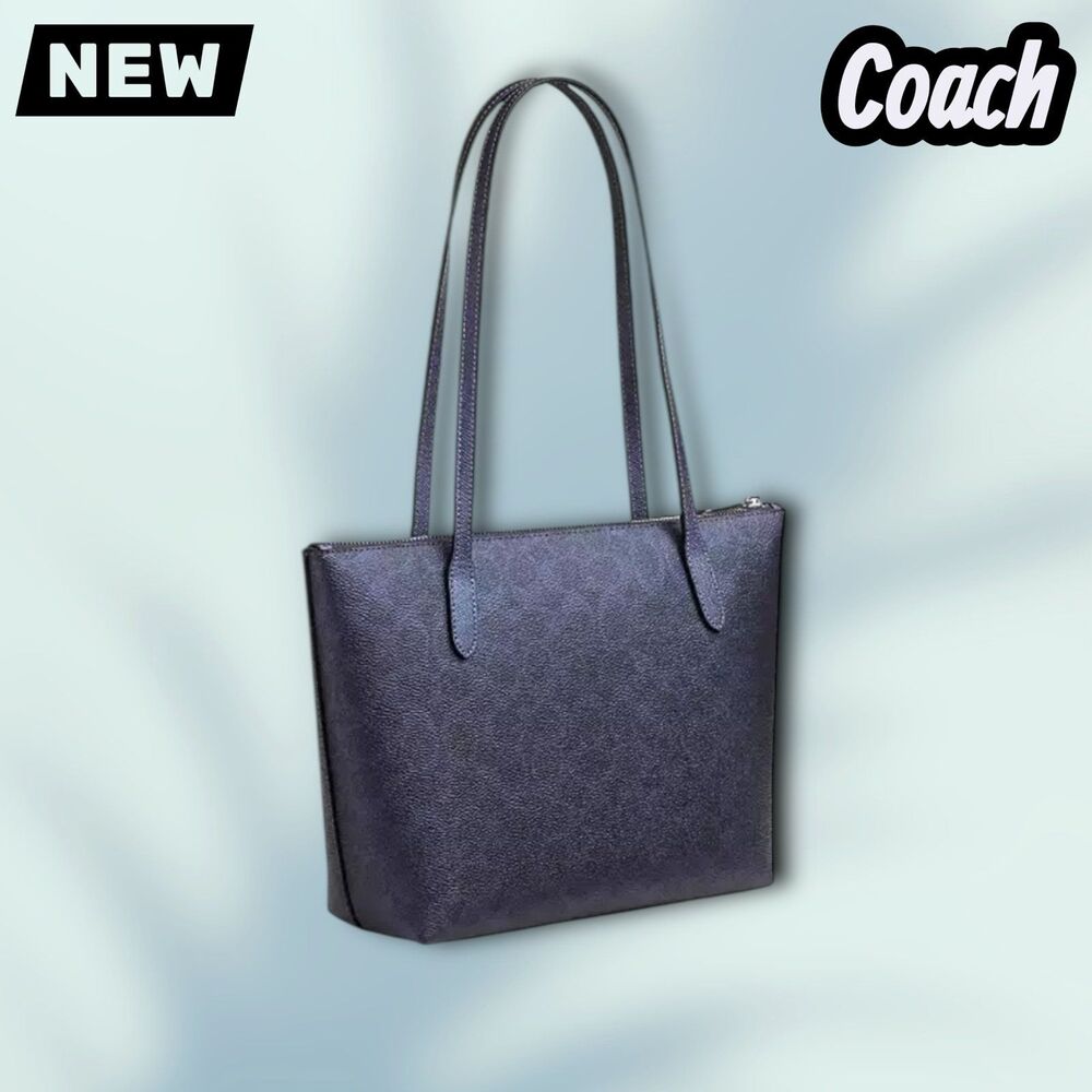 🔴New NWT Coach Fiona Zip Tote Bag in Signature Canvas – SV/Blue/Navy - Picture 8 of 8
